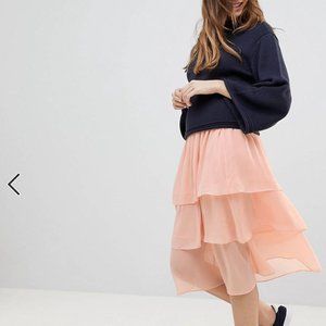 NWT ASOS Monki Tiered Midi Skirt Size XSmall